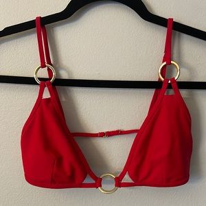 Sexy Red Bikini Top with Gold Ring Details